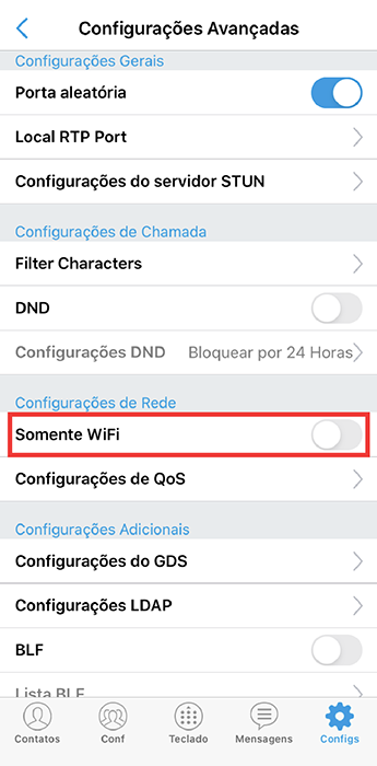 Configurando o ramal no celular (IOS), utilizando GSWave